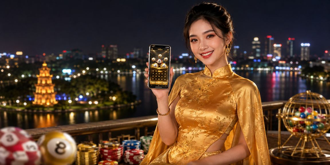 Phụ nữ áo dài tại Hà Nội theo dõi kết quả xổ số và cá cược trực tuyến